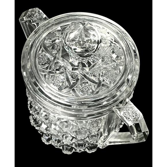 Vintage Cambridge GLASS CRACKER JAR & LID With Handles Covered Cookie Candy Dish - Picture 3 of 8